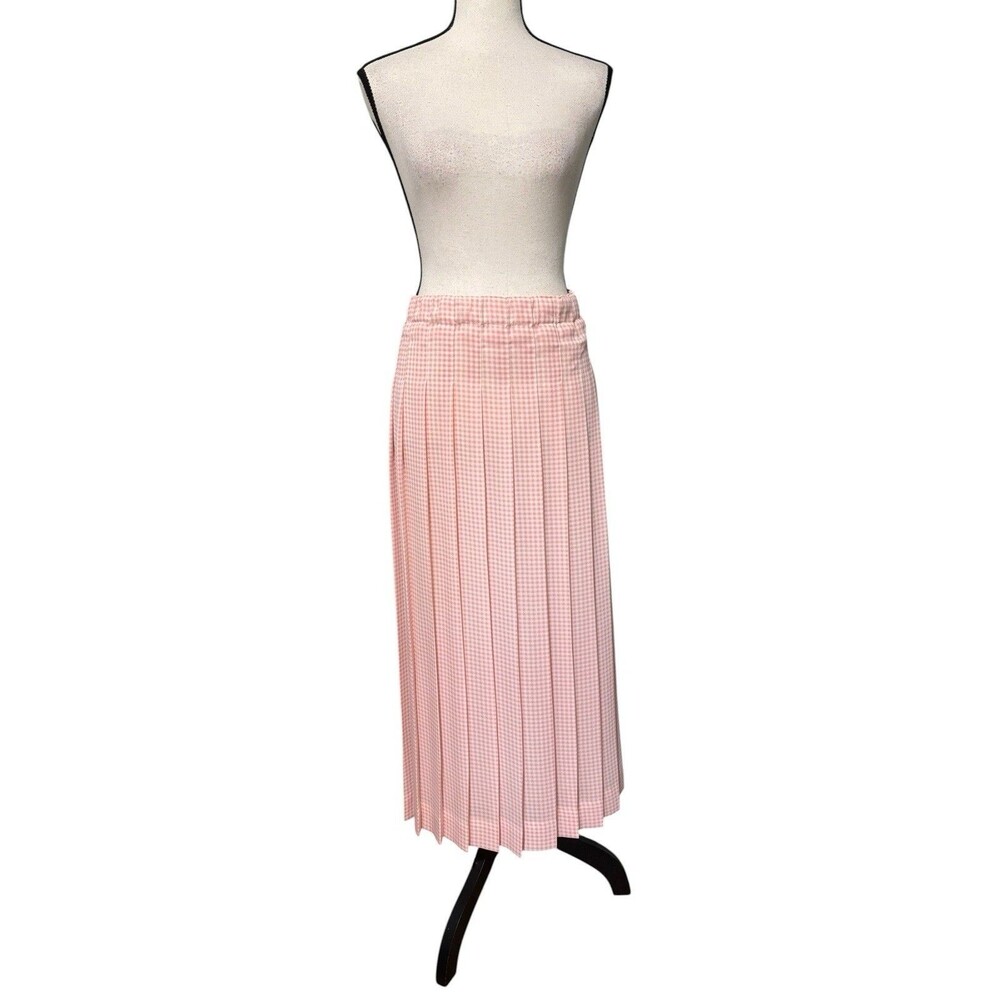 Vintage Susan Bristol Pink White Pleated Gingham Midi Skirt